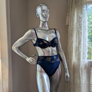 LaBlanca 2 piece Navy & Gold High Leg Bikini Swim Suit